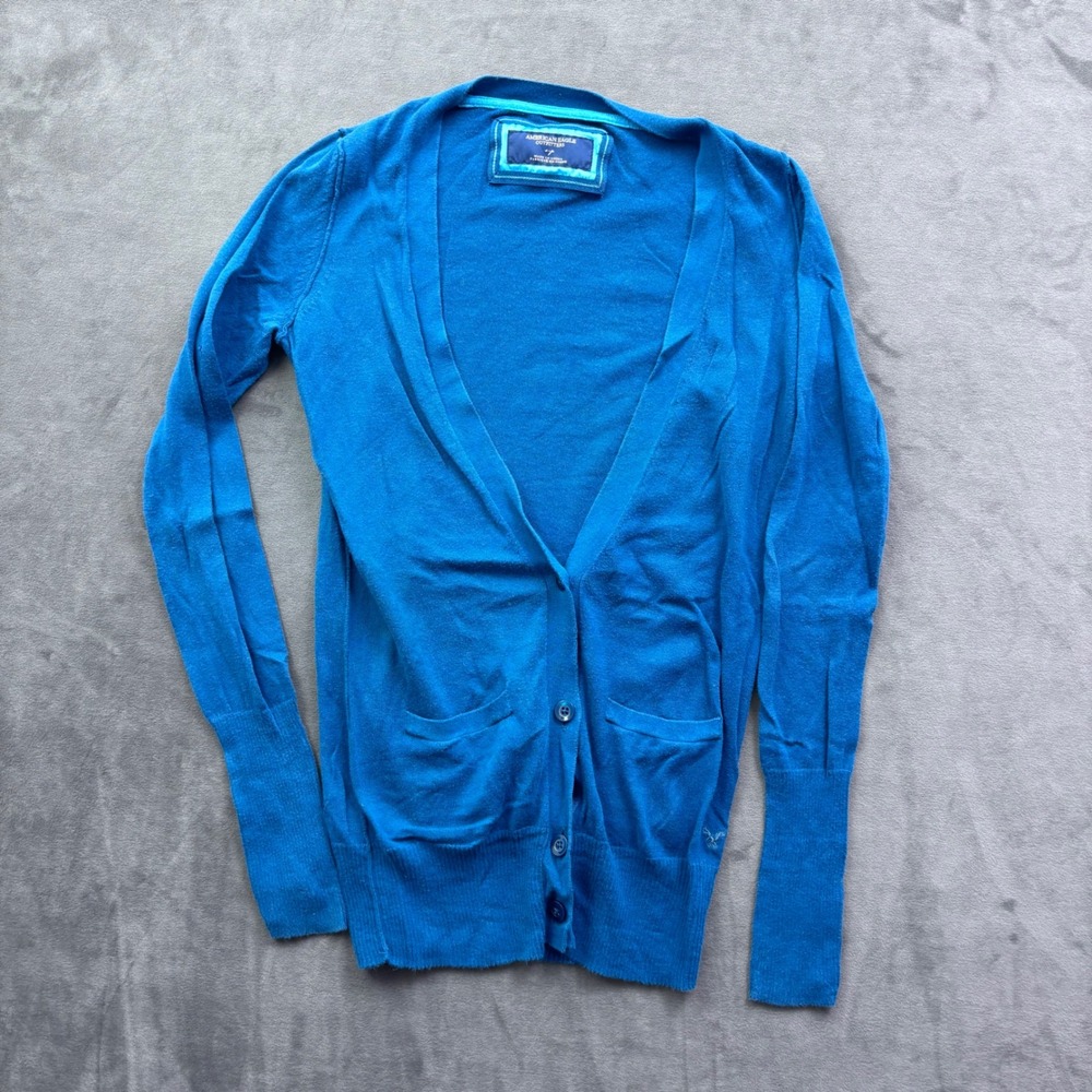 American Eagle Outfitters Teal Blue Button Front V-Neck Cardigan Sweater Small